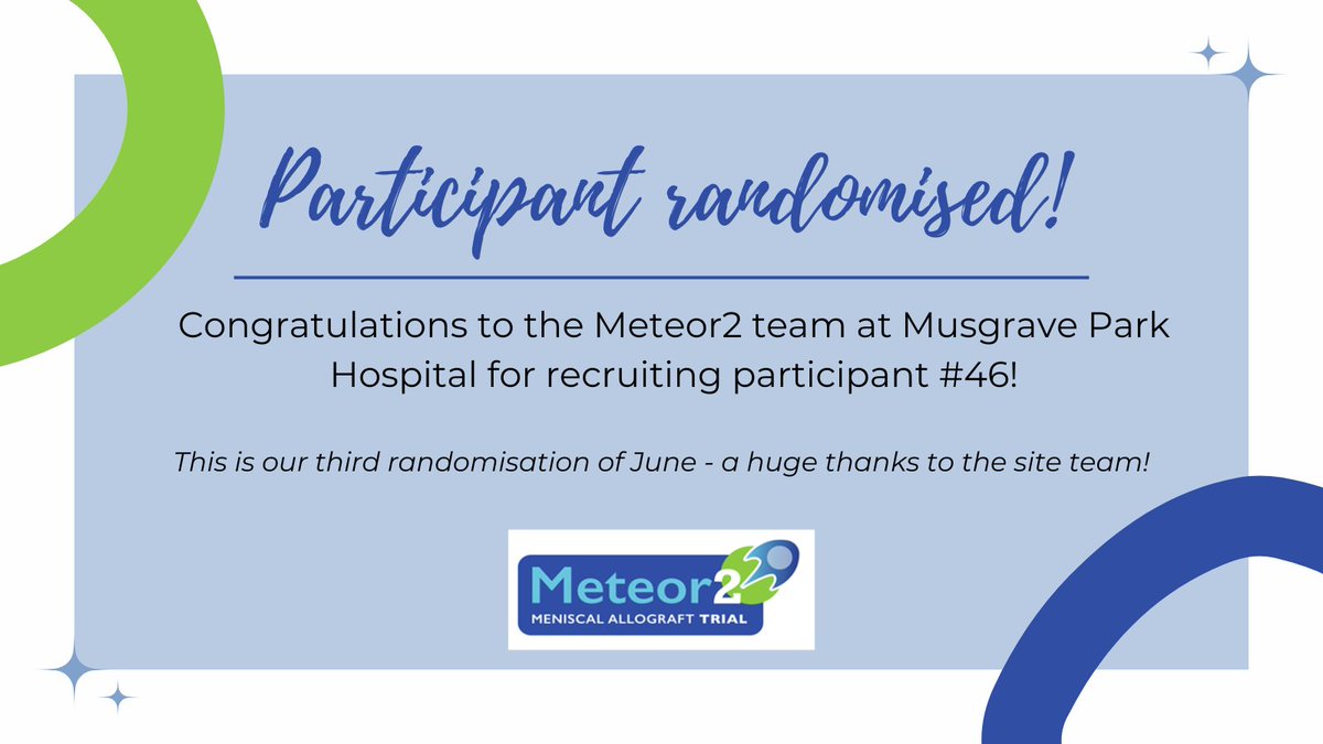 Warwick CTU (@warwickctu) on Twitter photo A huge thank you to the team at Musgrove Park Hospital for recruiting participant #46 to our Meniscal Transplant surgery or Optimised Rehabilitation #Meteor2 trialโจ
<a href="/AndyMetOrtho/">Andy Metcalfe</a> A huge thank you to the team at Musgrove Park Hospital for recruiting participant #46 to our Meniscal Transplant surgery or Optimised Rehabilitation #Meteor2 trialโจ
<a href="/AndyMetOrtho/">Andy Metcalfe</a>