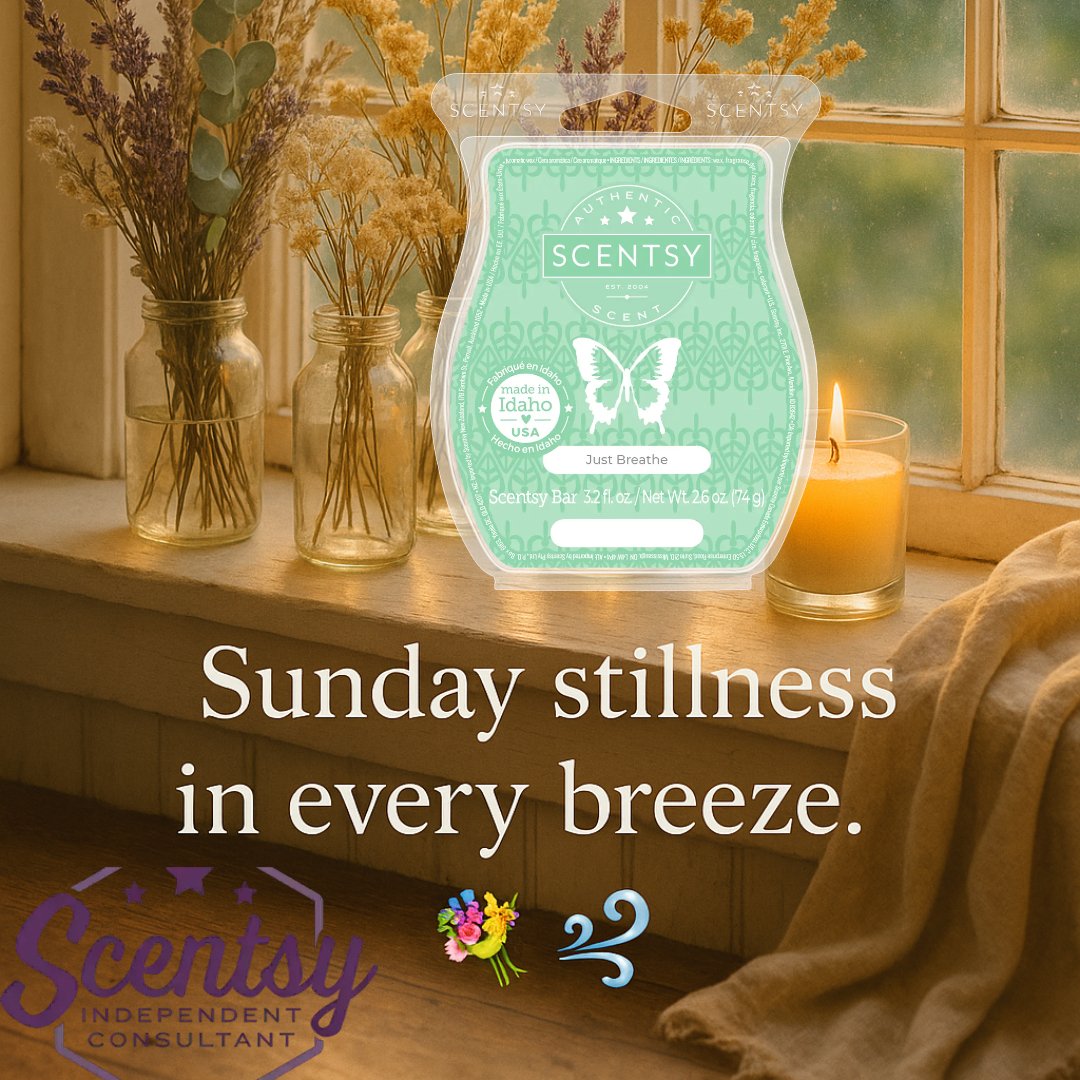 tsluis1986's tweet photo. Breathe in. Let go.
 Just Breathe is the scent of soft light, slow mornings, and windows cracked just enough to let in the quiet 🌿🕯️
Turn every space into your Sunday sanctuary—any day of the week.

https://t.co/tMJZNrJAAK

#JustBreatheScent #ScentsyMoments #SundayFeels #CozyCorners #ScentsyVibes #FragranceTherapy #ScentsThatSoothe #IndependentConsultant #HomeBliss #PeaceInEveryRoom