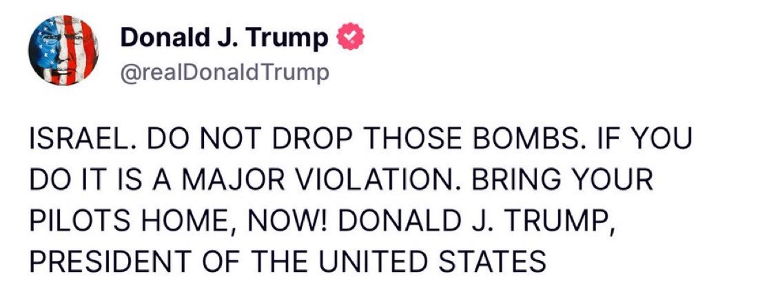 Can you see what Trump is doing? He is - AGAIN - exposing Israel for what they truly are, for the whole world. This is a brilliant strategy. He makes peace, they make war. The mask of Israel is increasingly falling off.