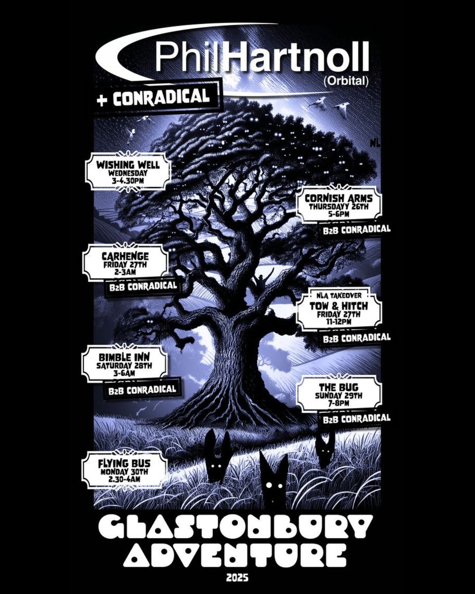 orbitalband's tweet image. News Flash - squeeze another DJ Set at the Setting Sun on Thursday 5-6 pm sounds fun. On my way there right now - approaching Stonehenge on the 303 Boom
PX
Phil’s heading to @glastonbury with 7 (SEVEN!!!) DJ sets across the weekend!
cc : @PhilHartnoll @NLA_Artists #techno