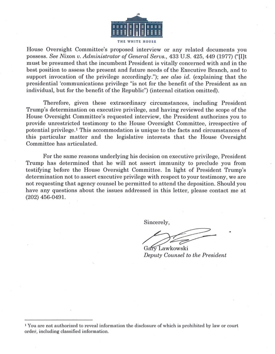 Trump’s White House counsel sent a letter to Biden aide Neera Tanden this morning, as she appears before the House Oversight Committee amid a probe into Biden’s mental fitness as president — The letter argues that asserting executive privilege is “not justified” because of the