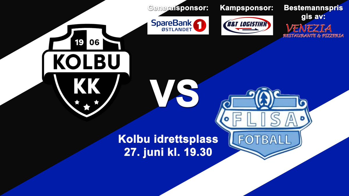 Fredag spiller vi hjemmekamp mot Flisa⚽️ Avspark klokken 19.30 på Kolbu idrettsplass👍 Kampsponsor er B&amp;T Logistikk AS🚛 Møt opp til siste match før sommerferien🙌☀️☀️