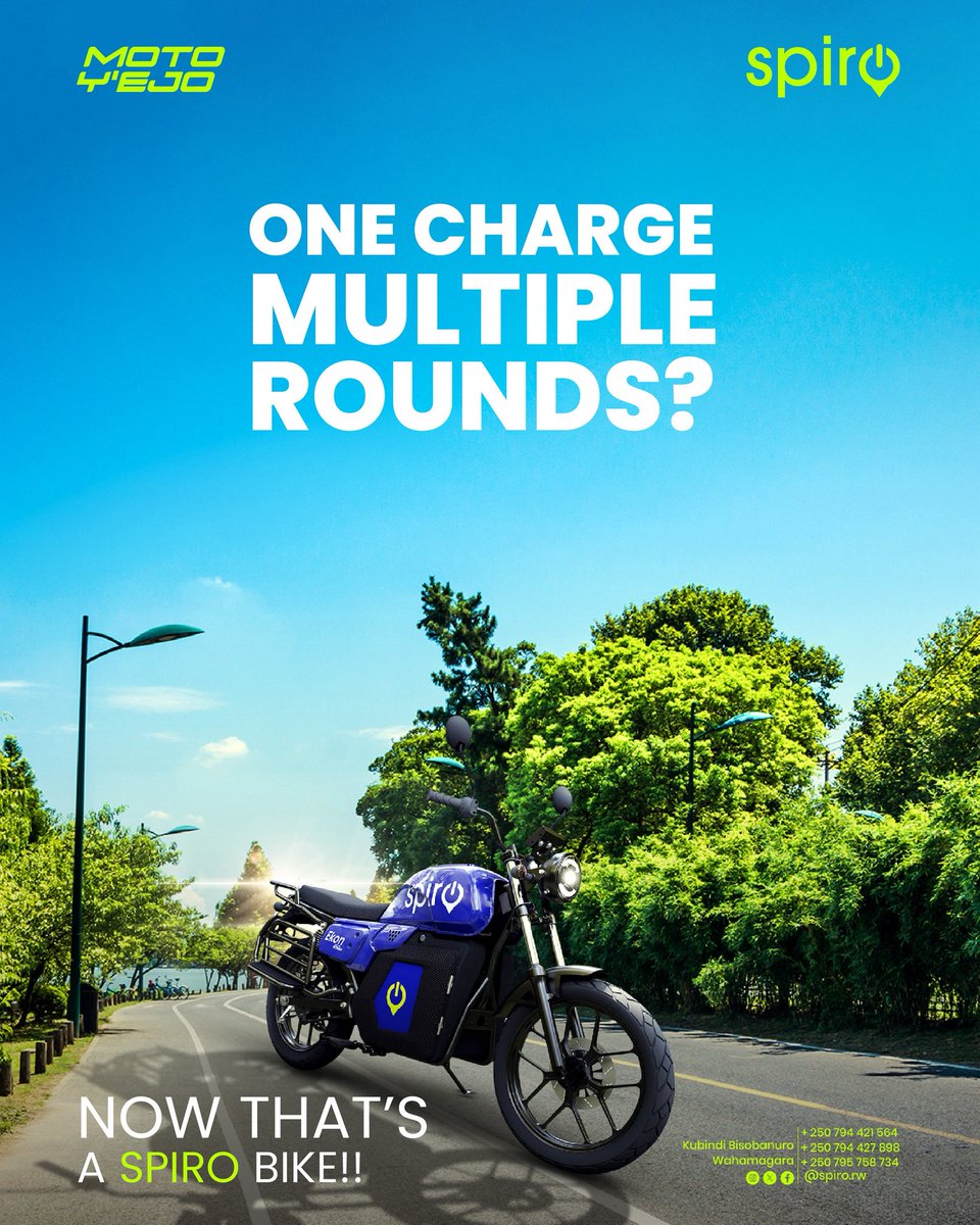 You ever had that one ride that just… never ends 😜 
Our  bike batteries are built just for that. 
One full charge and you'll round off as you please🤗

#motoyejo #motoyumujyi #motoyumuriro #Spiro