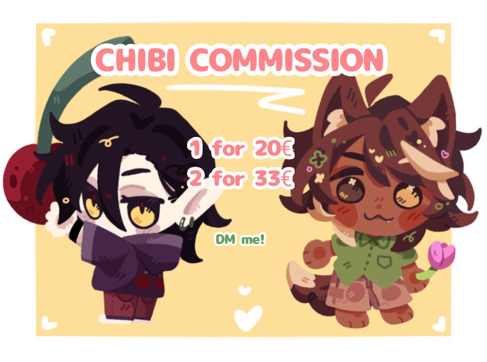 here they come- those little chibi coms for the summer !!! 💚💛
(im still open for any type of coms, just send me a little DM !)