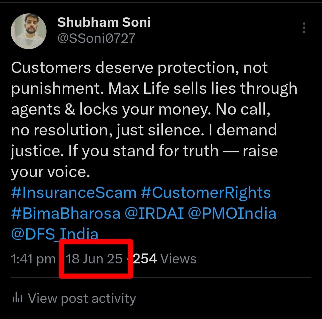 SSoni0727's tweet photo. ❌ 6 दिन बीत गए — न कॉल, न ईमेल, न कोई समाधान।
@AxisMaxLifeIns की असली "Double Bharosa" यही है — ग्राहक की शिकायत पर चुप्पी साध लेना।
गलत वादों से पॉलिसी बेचते हैं और फिर पूरी तरह गायब हो जाते हैं।
यह धोखाधड़ी है, भरोसा नहीं।
#AxisMaxLifeScam #बीमा_धोखा #ग्राहक_शोषण #Insurance https://t.co/WG0lhj6ZLt