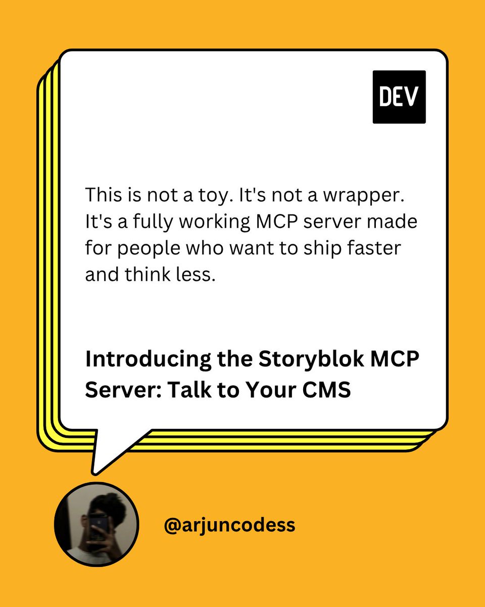 DEV Community (@thepracticaldev) on Twitter photo "Fast. Clean. Invisible."
<a href="/arjuncodess/">Arjun Vijay Prakash</a> showcases an impressive speech-powered project for the current @Storyblok Headless CMS Challenge. 🦾
Check it out in the comments 👇 "Fast. Clean. Invisible."
<a href="/arjuncodess/">Arjun Vijay Prakash</a> showcases an impressive speech-powered project for the current @Storyblok Headless CMS Challenge. 🦾
Check it out in the comments 👇