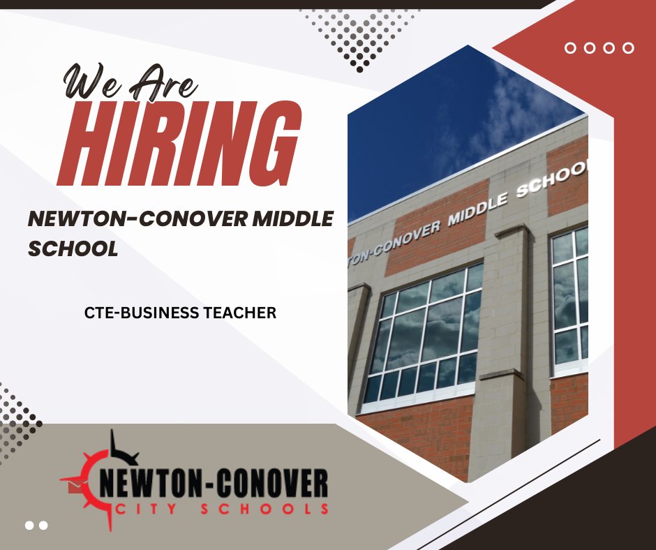We're hiring. Newton-Conover Middle School seeks a Career and Technical Education Business Teacher.

To apply: newtonconover.schoolspring.com/?jobid=5209617