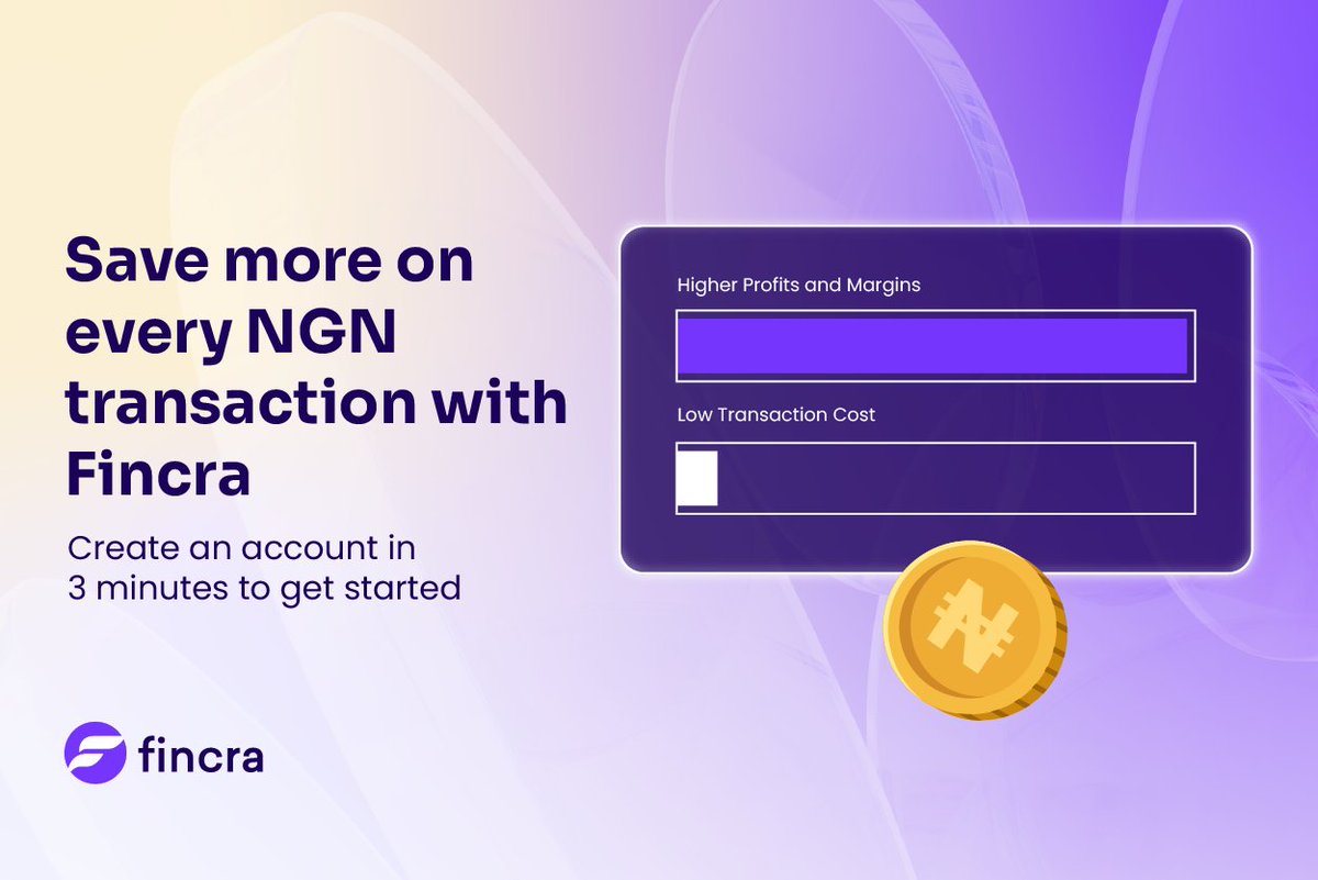 Stop overpaying for NGN payments. 🙅🏾
Fincra’s fees are more affordable than other payment platforms for Naira collections &amp; payouts.
The bigger the transaction, the more you save. 🚀
Create a free account in 3 minutes and start saving today at app.fincra.com/auth/signup