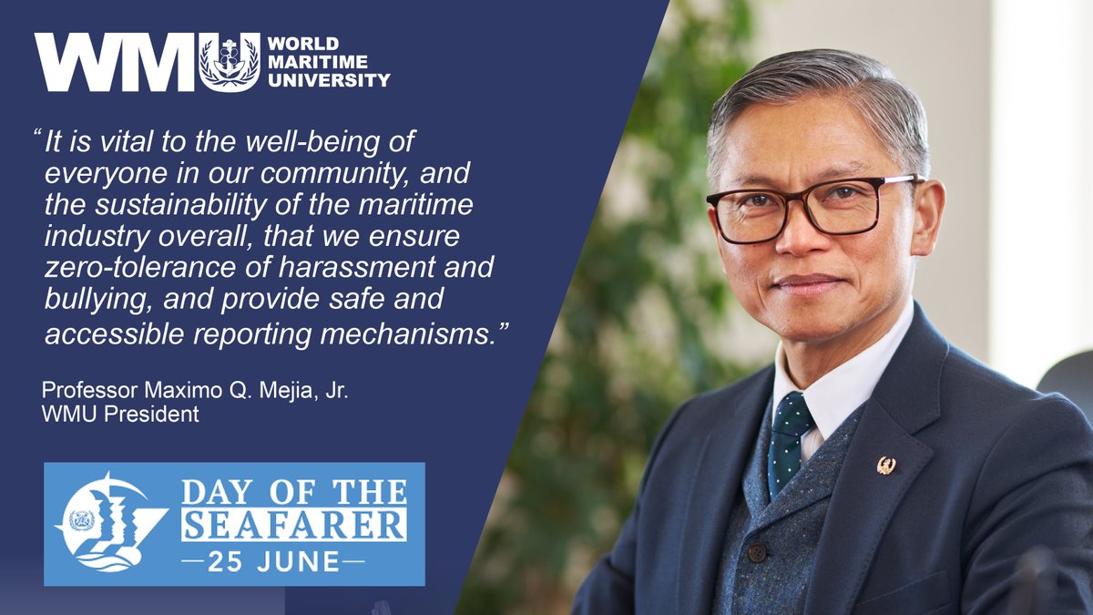 World Maritime University (@wmuhq) on Twitter photo 🚢 #DayOfTheSeafarer is 25 June! 🌊 WMU is committed to advancing seafarer safety, security, competence, well-being & welfare through research, education & training.
📢 Learn more & read President Mejia’s full message:
🔗 lnkd.in/ddw6KGWW
#MyHarassmentFreeShip ⚓ <a href="/IMOHQ/">International Maritime Organization</a> 🚢 #DayOfTheSeafarer is 25 June! 🌊 WMU is committed to advancing seafarer safety, security, competence, well-being & welfare through research, education & training.
📢 Learn more & read President Mejia’s full message:
🔗 lnkd.in/ddw6KGWW
#MyHarassmentFreeShip ⚓ <a href="/IMOHQ/">International Maritime Organization</a>