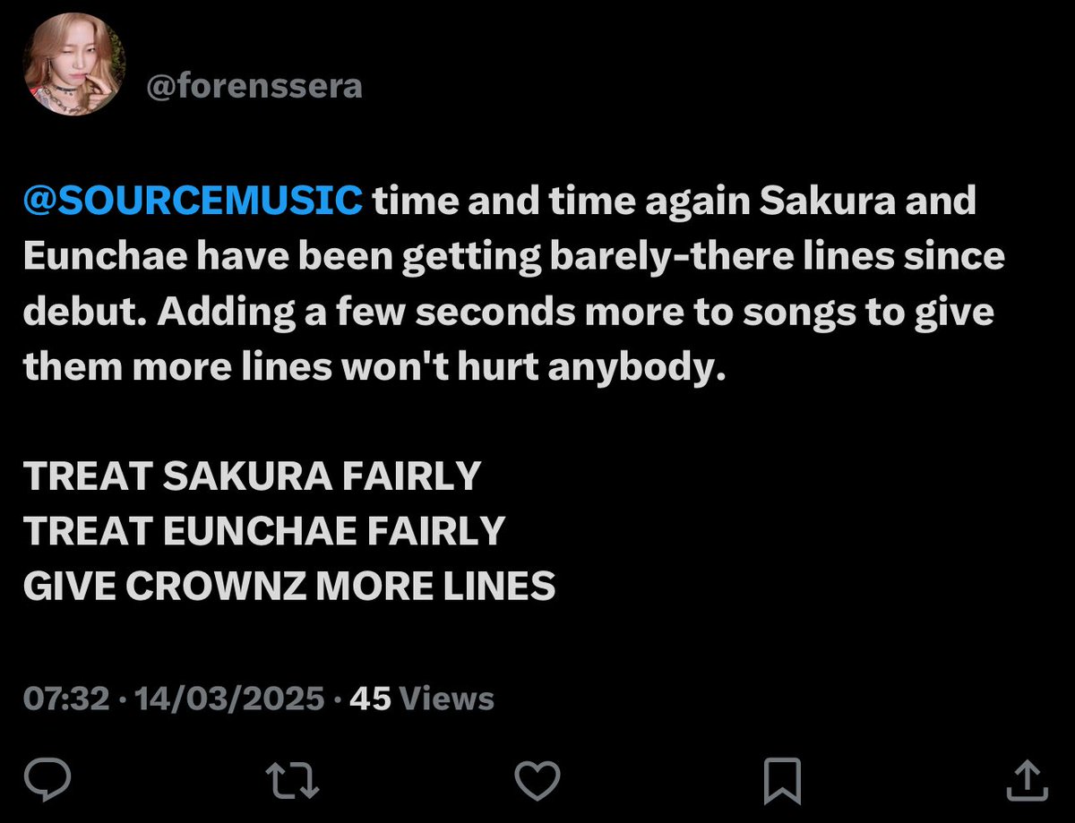 yunjsfm's tweet photo. @miyawakissme well you should do some research before saying anything. 
forenssera has spoken about this subject several times and what she’s saying is that we need to focus more on her vocals and give her love. 
improve your interpretation https://t.co/1hMo9HiEOv