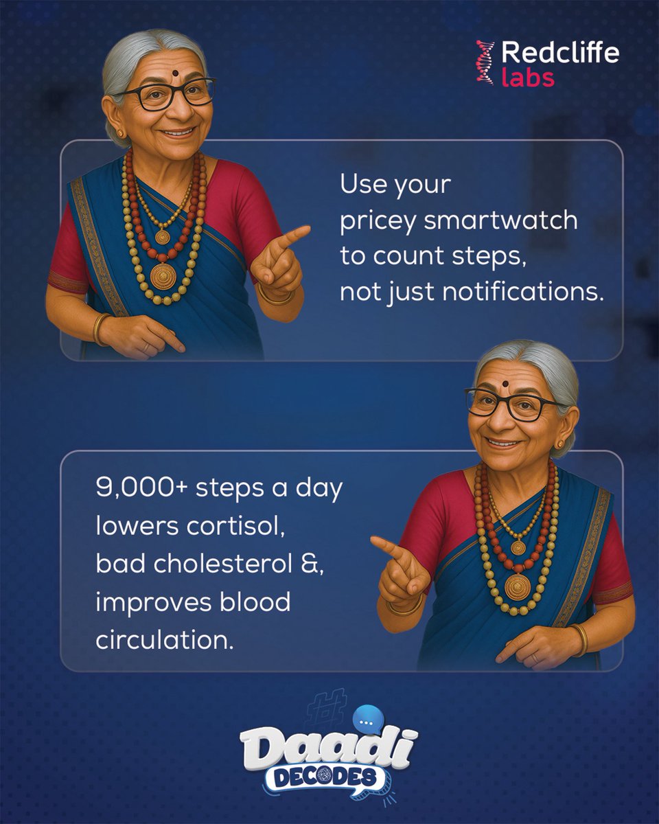 redcliffelab's tweet photo. Daadi is still fit, imagine her energy levels in her 20s.
She never had a smartwatch to keep tabs on her health…
But you do. So why not use it to take charge of your health instead of just checking memes?
#redcliffelabs #daadidecodes #dadi #hearthealth #heart https://t.co/YZtuCRySuG