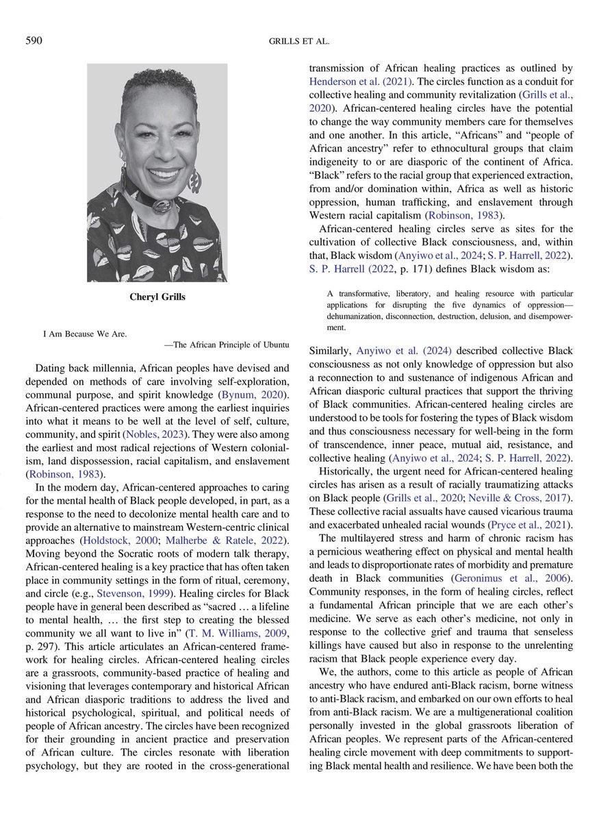 Tarik_Endale's tweet image. Honored to write about addressing mental health effects of historical and contemporary racism through Black-led grassroots community healing efforts, including @TheABPsi Sawubona Healing Circles.
Every circle is a reminder: “We are each other’s medicine.”
psycnet.apa.org/record/2026-27…