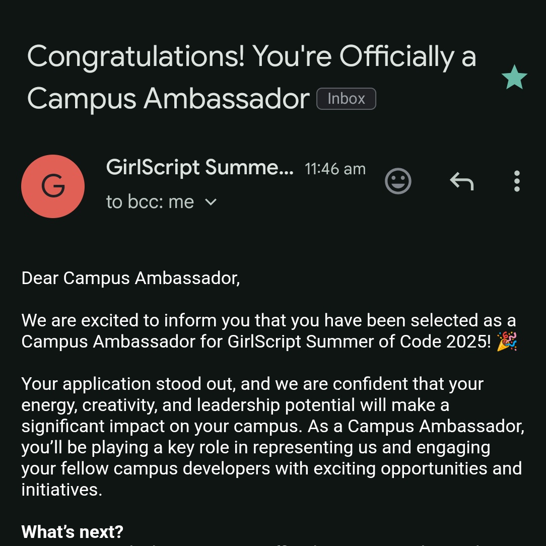 engr_aadii's tweet image. When I started clg, had no idea what #OpenSource or #DeveloperCommunities were. Missed chances, bcuz didn’t know they existed.
Now, I’m a #CampusAmbassador for @girlscriptsoc! It’s about action, impact & lifting others.
If you're starting out—don’t stress. Keep moving fwd.