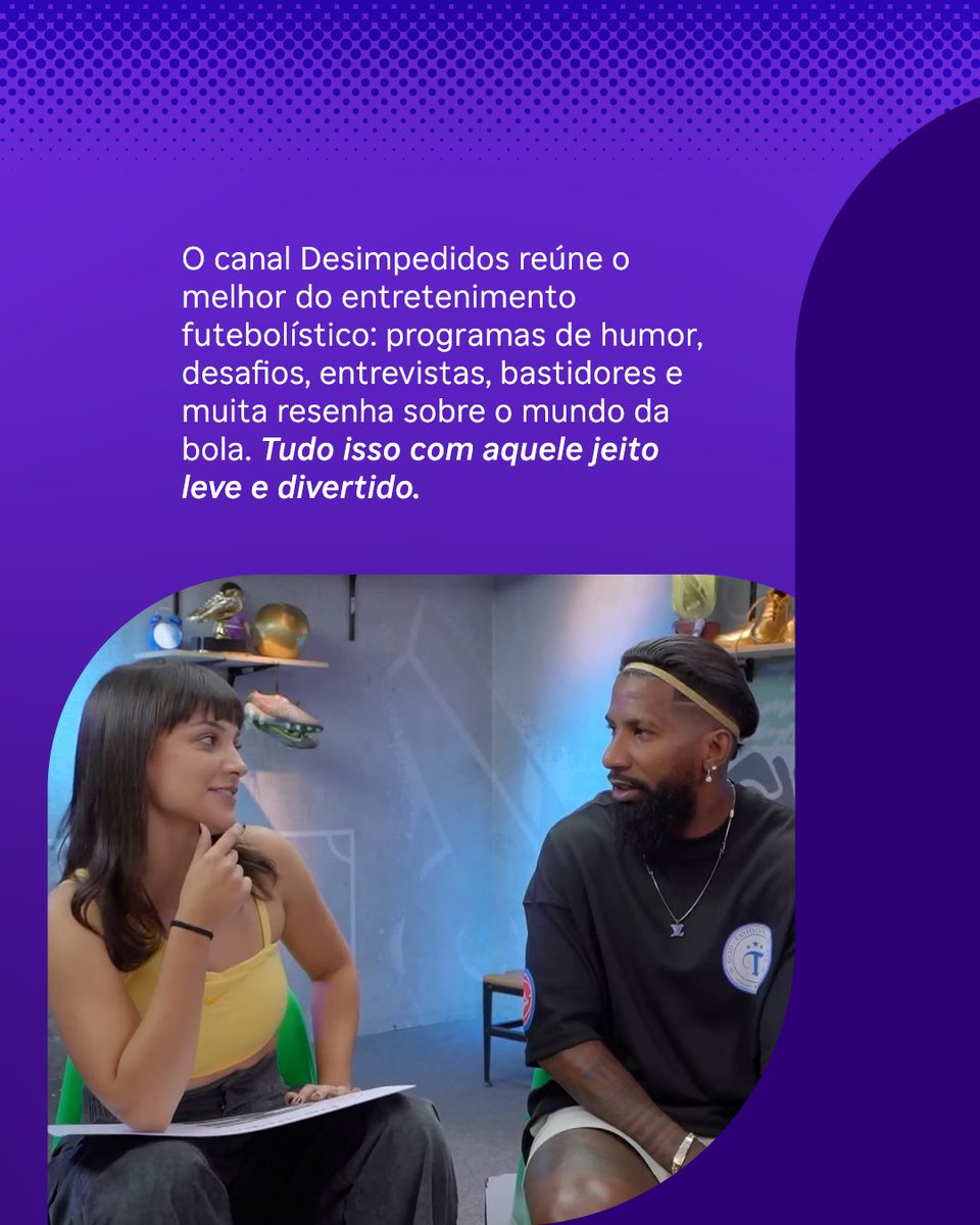 Para quem curte futebol e entretenimento, o <a href="/desimpedidos/">desimpedidos</a>  é o canal perfeito! Disponível na programação ao vivo da Roku, o canal traz o melhor do futebol com desafios, humor e entrevistas com um jeito superdivertido! ⚽