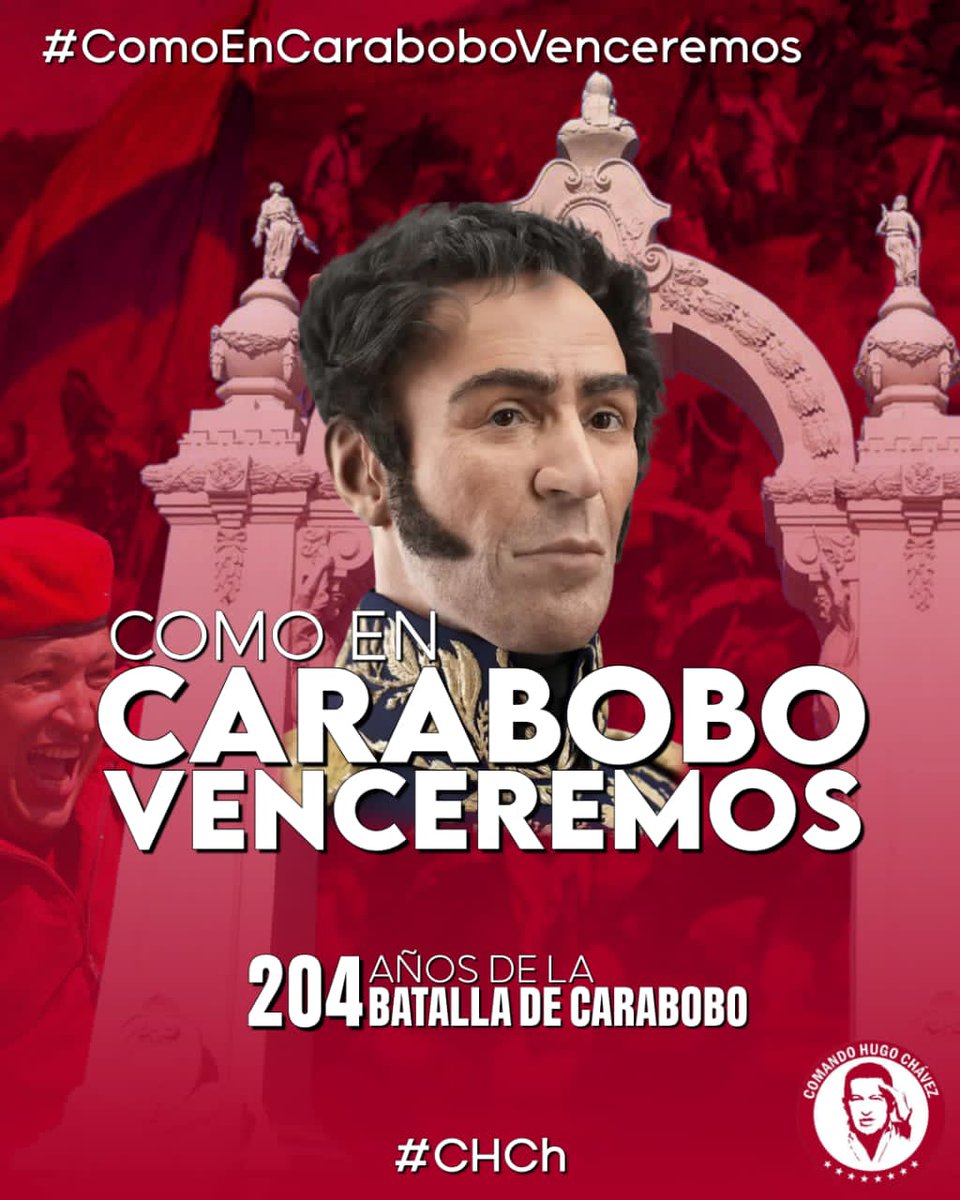 ¡Hoy seguimos siendo invictos en Carabobo!
Después de la gran victoria de la Batalla de Carabobo, le decimos al imperio: Venezuela jamás se rendirá, seguirá de pie, engrandeciéndose con mujeres y hombres patriotas. ¡Sigamos victoriosos!
#ComoEnCaraboboVenceremos #CHCh