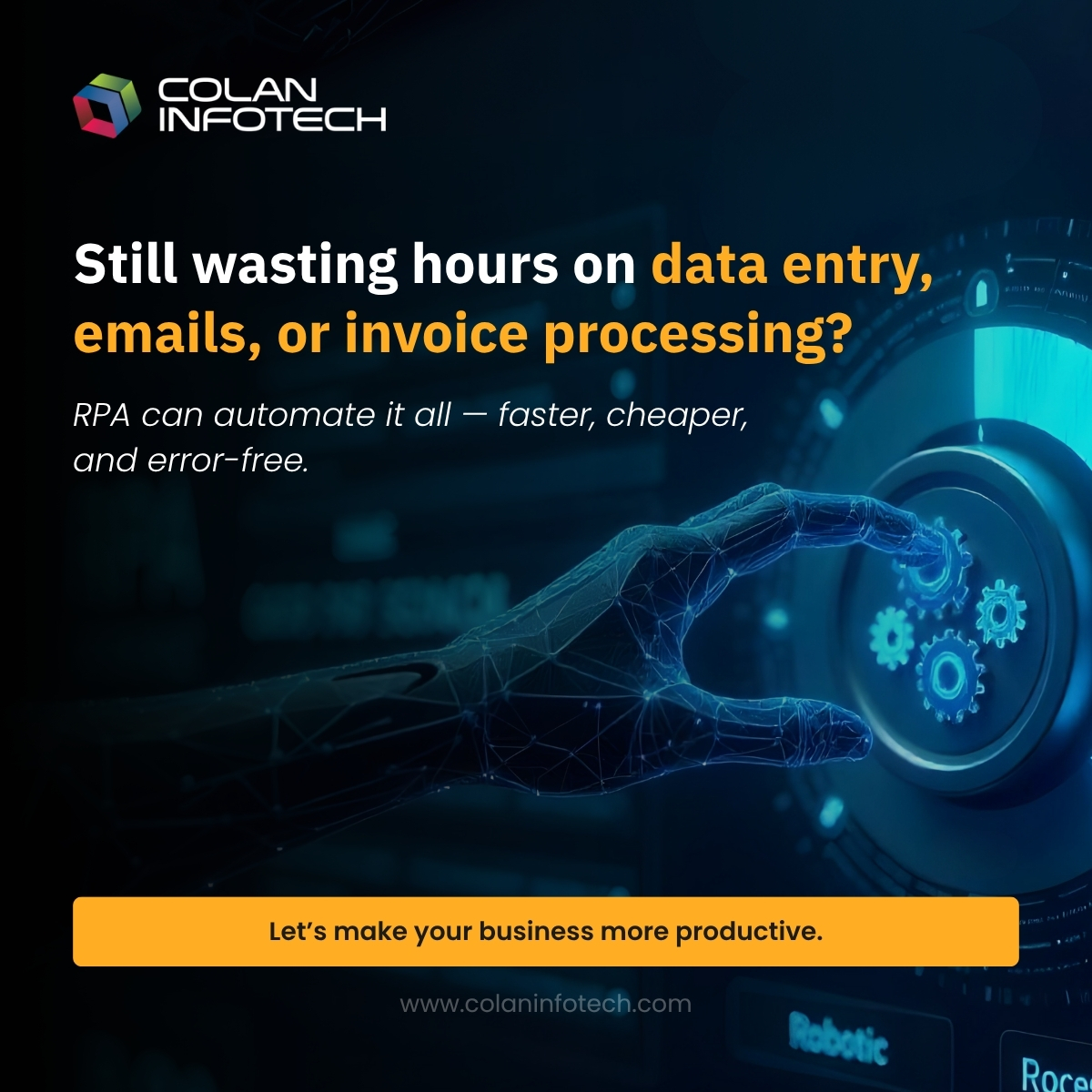 colan_infotch's tweet image. 30% of employee time is lost to repetitive tasks. Automate what slows you down with RPA. Contact us to discover your personalized automation strategy today. 
#Automation #BusinessProductivity #InvoiceProcessing #EmailAutomation #CustomSolutions #Colaninfotech