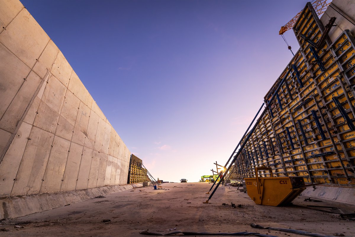 The sub-grade flame trench at LC-14 is nearing completion.