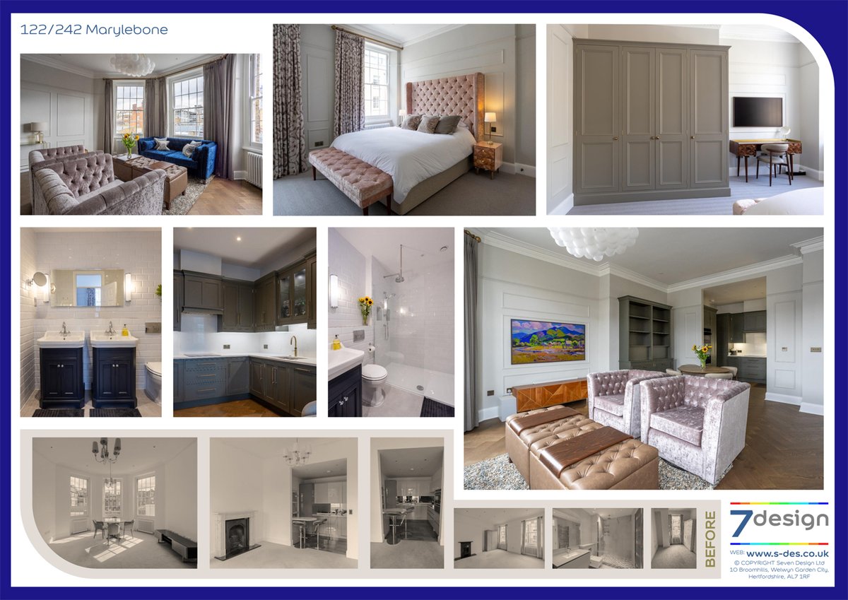 Marvellous shots from a recent fully renovated flat in #Marylebone, London. A calm colour palette was used to highlight the beautiful features of this listed building, with sumptuous #fabrics and #upholstery complimenting the architecture with a modern twist. #bespokedesign