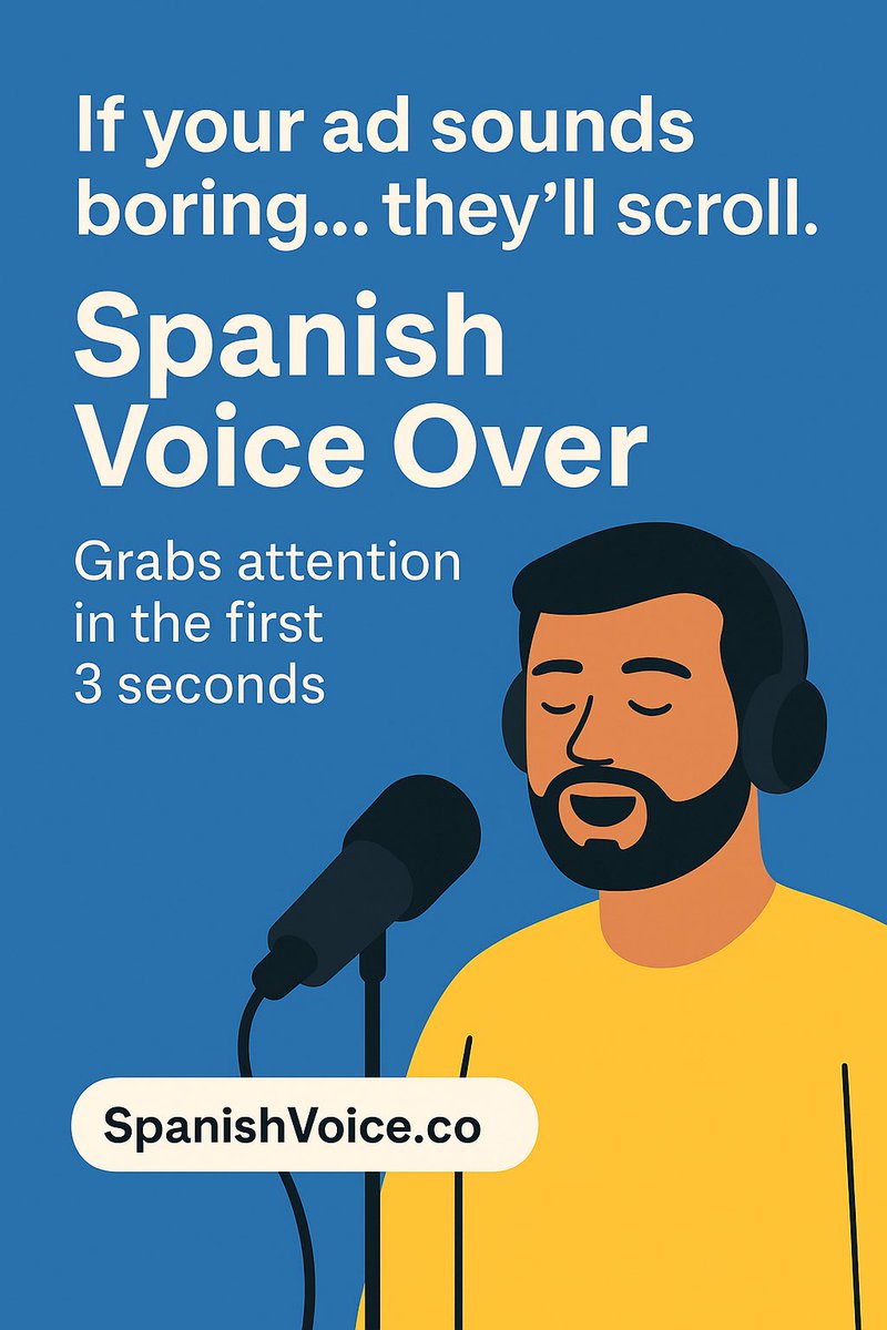 Spanish_Voice's tweet photo. 🎧 If your ad sounds boring… they’ll scroll.
🎙️ Get a Spanish Voice Over that grabs attention in the first 3 seconds.
📢 Radio. TV. Online Ads. Studio-quality.
👉 https://t.co/A2BTweHPJs
#VoiceOver #SpanishVoiceOver #Radio #TV #Latino https://t.co/OxpqqLpcYh