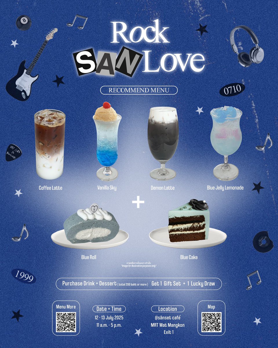 LilMeowKitchen's tweet photo. ᯓ★🎧⋆𝐑𝐨𝐜𝐤 𝐒𝐀𝐍 𝐋𝐨𝐯𝐞 ⋆🎸˙ִ࣪𖤐𖦹
 ⋆༺ 26th SAN Birthday Cafe ༻⋆

˗ˏˋ　𝚁𝙴𝙲𝙾𝙼𝙼𝙴𝙽𝙳 𝙼𝙴𝙽𝚄　ˎˊ˗

📍 Sānset Café
🚇 MRT Wat Mangkon (exit1)
🗓️ 12-13 July 2025
⏰ 11 a.m. - 5 p.m.

🥤 [ #Rock_SAN_Love ] 🍰
#SAN #ATEEZ #산 #에이티즈 https://t.co/EqV1TF35CN
