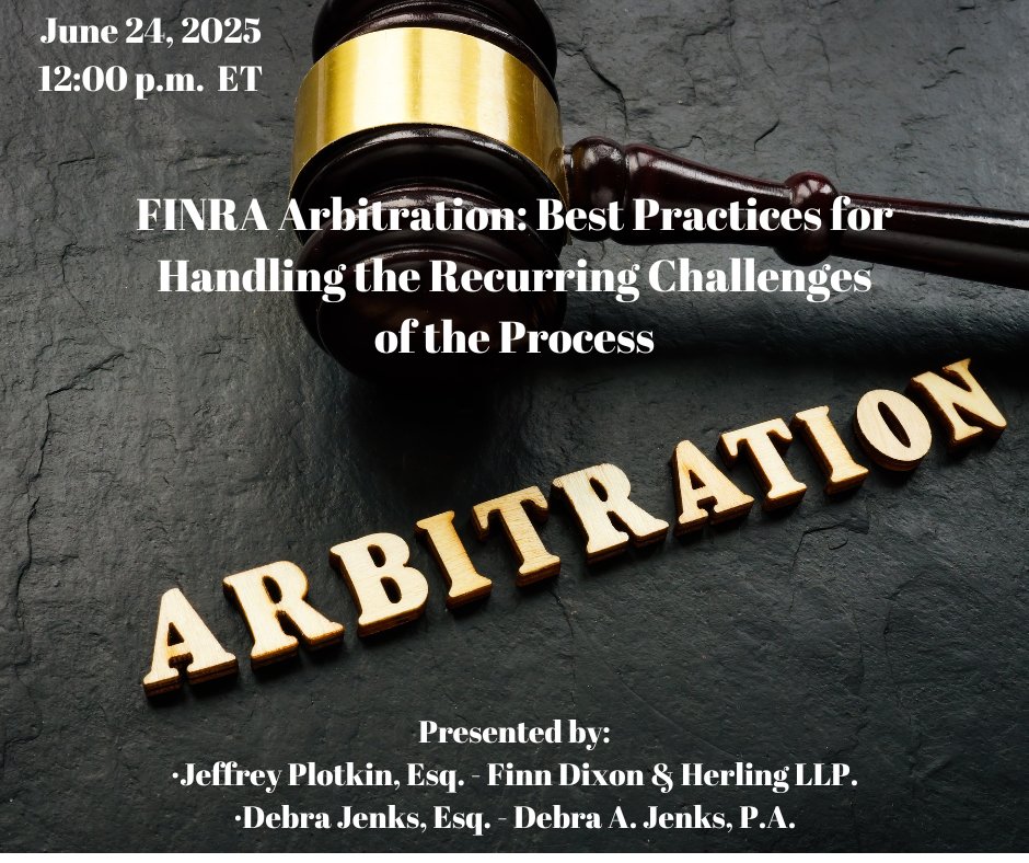 Celesq's tweet image. Want to make better arbitrator selections in FINRA disputes? Learn how in this expert-led CLE.
 
🎯 celesq.com/webcast/finra-…
 
#Compliance #LegalStrategy