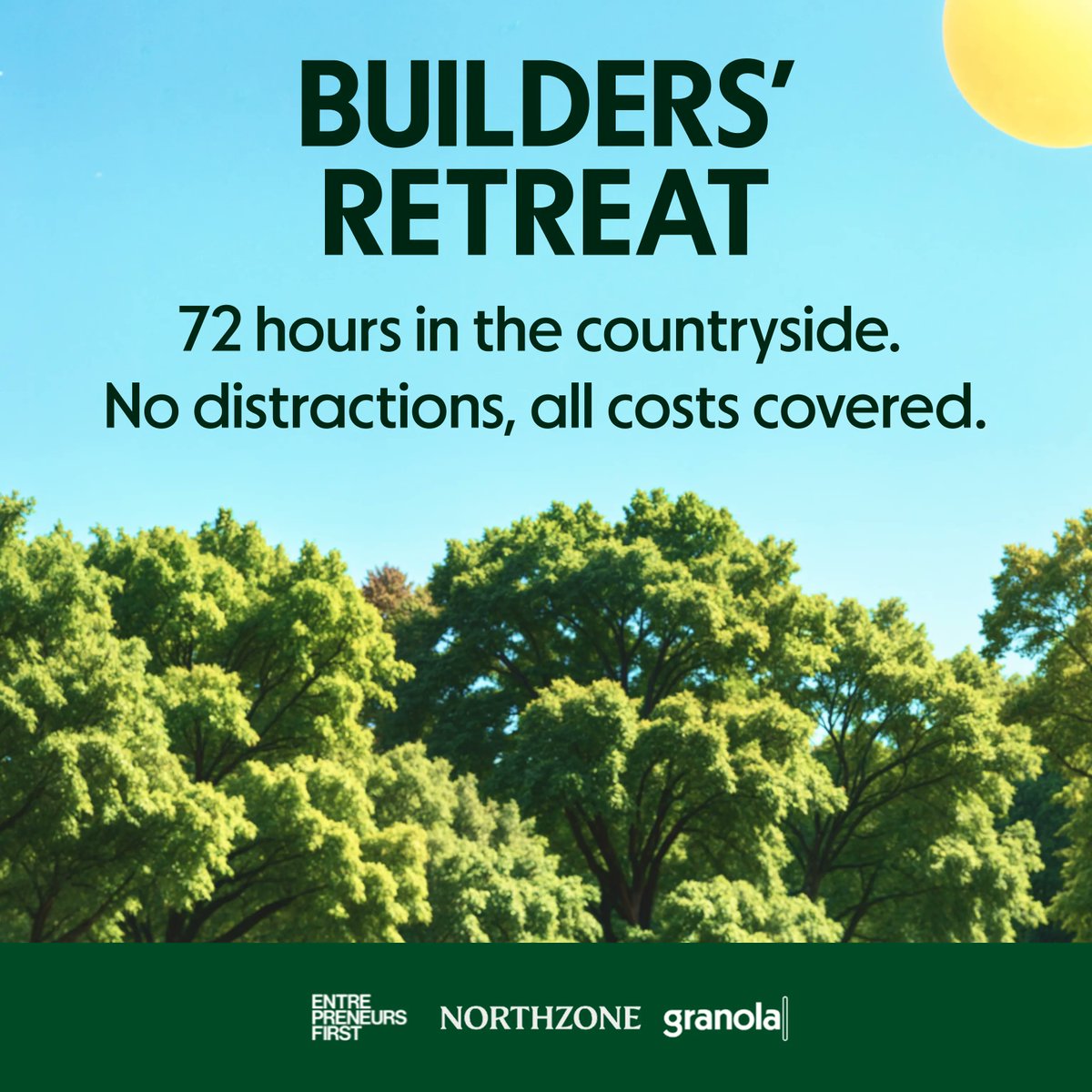 We think the best builders thrive with focus, time, and a room full of smart people.

Next week, 15 of the UK’s top builders are heading to the countryside for 72 hours of deep work — no distractions, all costs covered.

We’re working with <a href="/join_ef/">Entrepreneurs First</a>  and <a href="/northzoneVC/">Northzone</a>  to make it