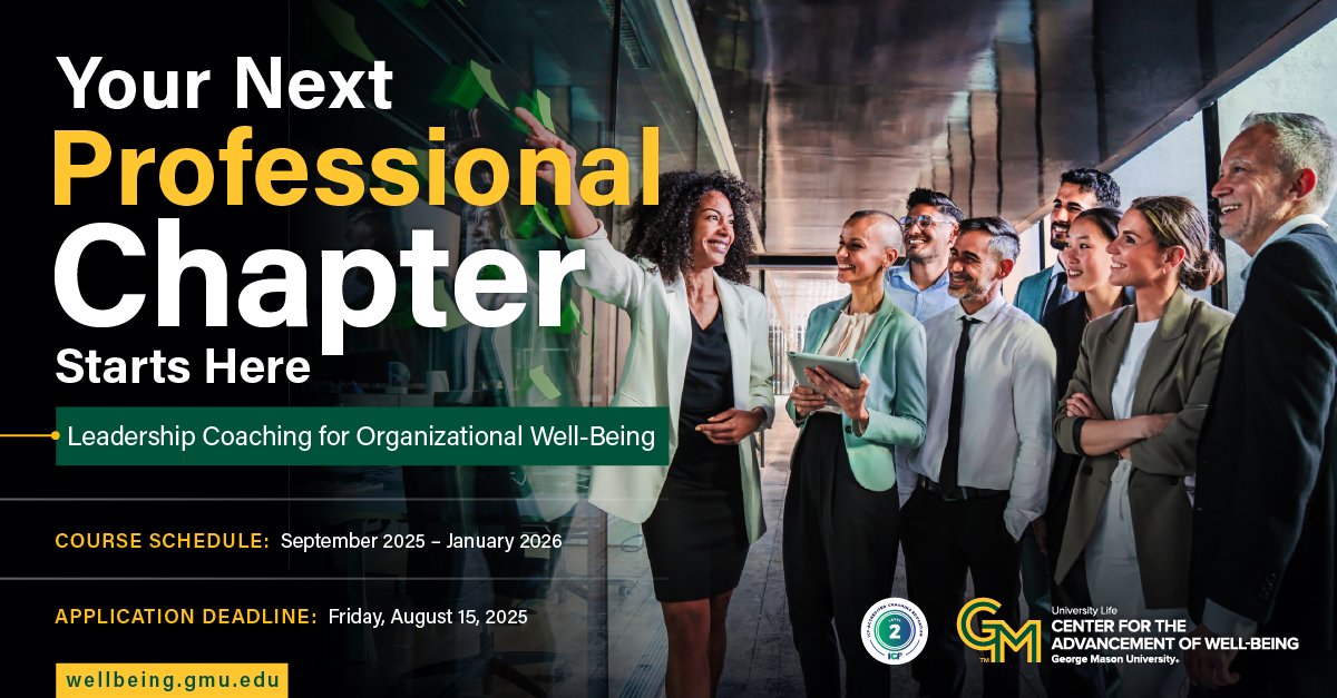 Advance Well-Being (@cwb_mason) on Twitter photo āThe participant-centered learning we created together was powerful and will stay with me for a lifetime.ā - #Leadership #Coaching for Organizational #Wellbeing graduate Preston Peterson: wellbeing.gmu.edu/coaching-alumnā¦
Become a coach! Apply by Aug. 15 for fall: wellbeing.gmu.edu/certificate-pr⦠āThe participant-centered learning we created together was powerful and will stay with me for a lifetime.ā - #Leadership #Coaching for Organizational #Wellbeing graduate Preston Peterson: wellbeing.gmu.edu/coaching-alumnā¦
Become a coach! Apply by Aug. 15 for fall: wellbeing.gmu.edu/certificate-prā¦