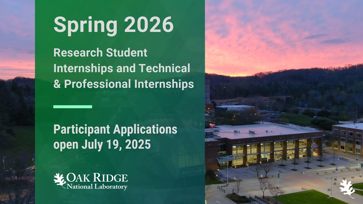 OLCF (@olcfgov) on Twitter photo 📣 More exciting internship opportunities are coming up at <a href="/ORNL/">Oak Ridge Lab</a>!
📅 Mark your calendars for July 19 when the applications open Research Student Internships (RSI) and Technical & Professional Internships (TPI).
🔗 RSI: education.ornl.gov/RSI/
🔗 TPI: education.ornl.gov/TPI/ 📣 More exciting internship opportunities are coming up at <a href="/ORNL/">Oak Ridge Lab</a>!
📅 Mark your calendars for July 19 when the applications open Research Student Internships (RSI) and Technical & Professional Internships (TPI).
🔗 RSI: education.ornl.gov/RSI/
🔗 TPI: education.ornl.gov/TPI/