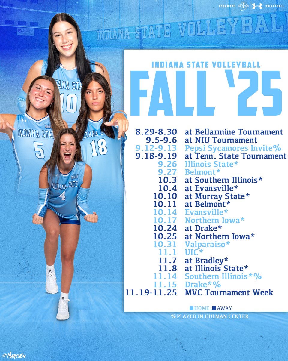 IndStVB's tweet image. The countdown is on 👀🗓️
Sycamores and head coach @ashleepritchard announce the 2025 schedule! ➡️ tinyurl.com/38d5un9u
#MarchOn | #TreesUpRootsDown