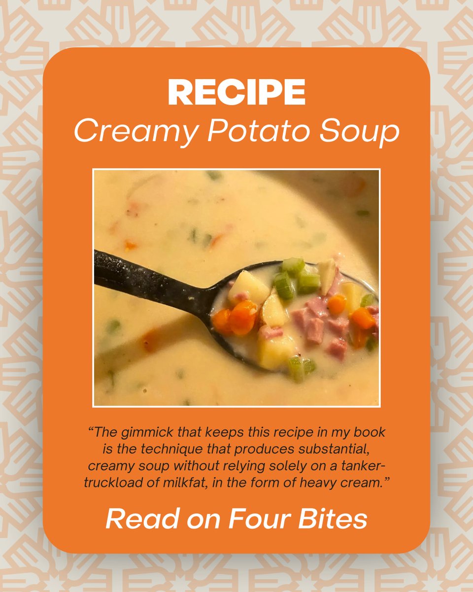 BuffaloFood's tweet photo. You don't need fat for a creamy potato soup... natural starch will do the job just fine.
Check out https://t.co/IicQRGChMT for this tasty recipe.
#fourbites #fourbitesbuffalo #buffalofoodguy #buffalofoodreviews #andrewgalarneau #creamypotatosouprecipe #souprecipe https://t.co/qudVMozCTL