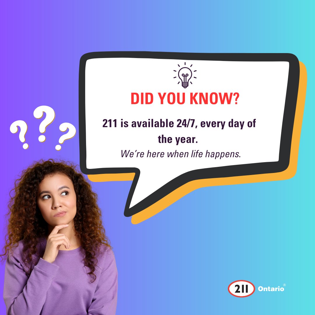 211 Ontario (@211ontario) on Twitter photo Life doesn’t follow a 9–5 schedule, and neither do we.
Whether it’s the middle of the night or a holiday weekend, 211 is here to connect you to the support you need, when you need it most.
📞 Dial 2-1-1
💡 Free. Confidential. 24/7.
#211Ontario #HereWhenItMatters Life doesn’t follow a 9–5 schedule, and neither do we.
Whether it’s the middle of the night or a holiday weekend, 211 is here to connect you to the support you need, when you need it most.
📞 Dial 2-1-1
💡 Free. Confidential. 24/7.
#211Ontario #HereWhenItMatters