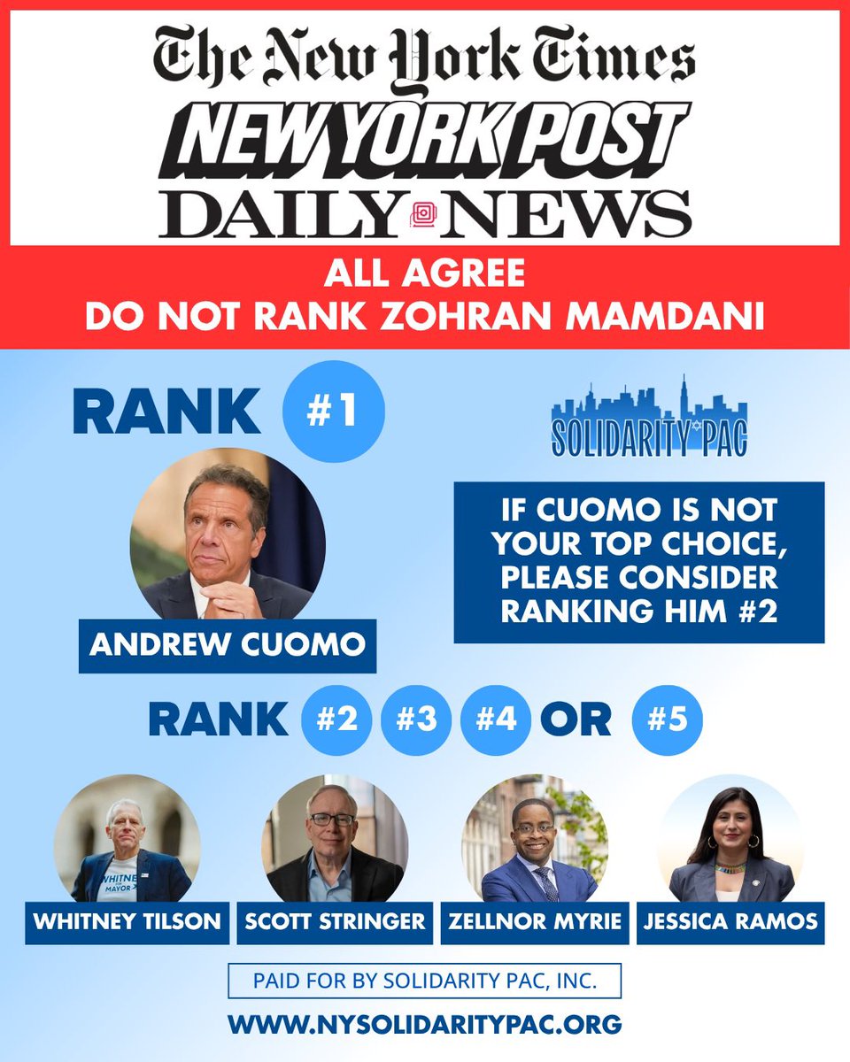 We are witnessing a Democratic Party election today where an absurd number of people are supporting Zohran Mamdani, fully aware of his antisemitic convictions, yet enthusiastically cheering him on. 

End this normalization of antisemitism. Do not rank Zohran Mamdani on your