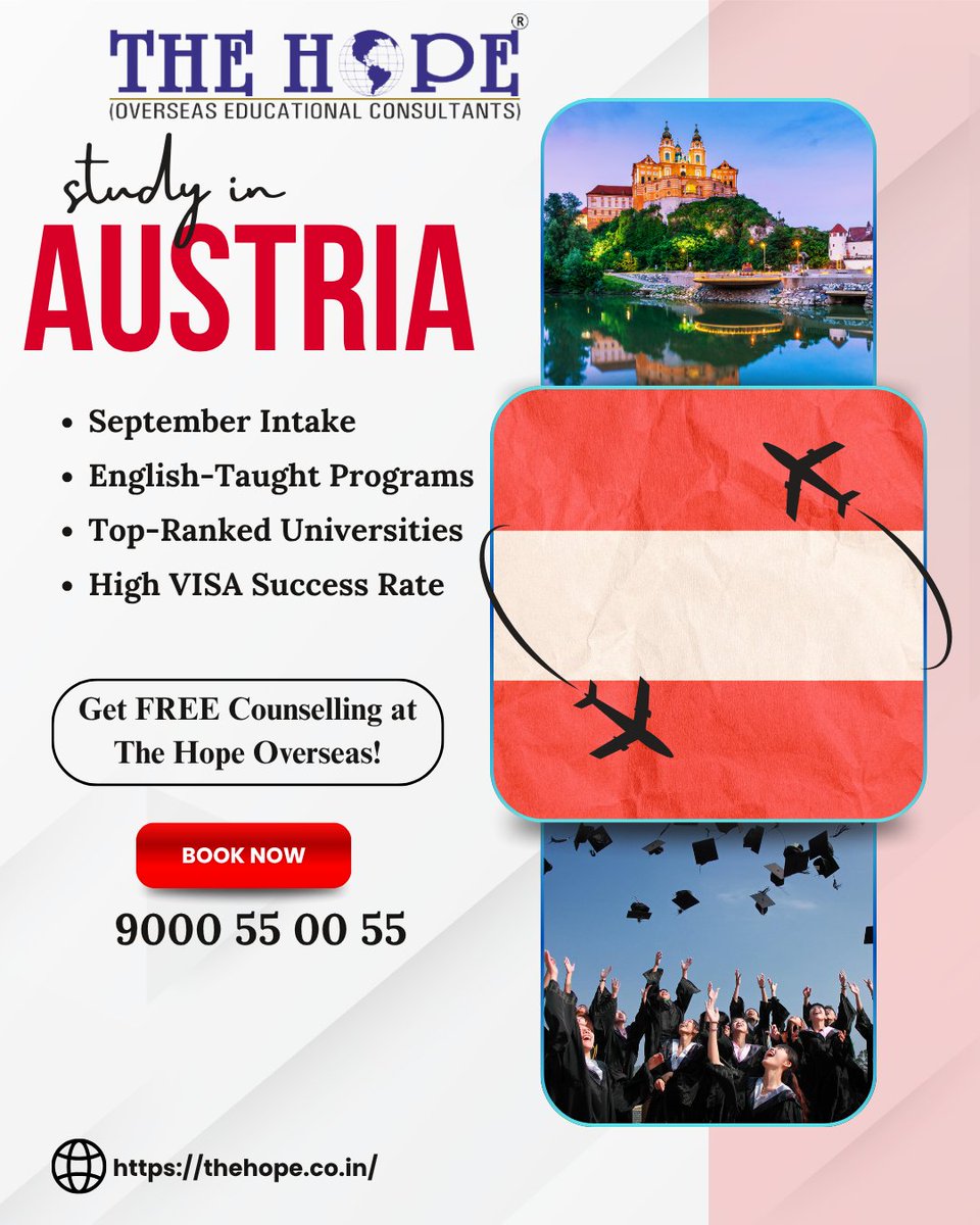 thehope4u's tweet photo. Study in Austria – Your Gateway to World-Class Education!
🎓 September Intake Now Open!
✅ High Visa Success Rate
✅ Low Tuition Fees
📞 Call now: 9000 55 00 55
📩 DM us for FREE Counseling!
🌐 https://t.co/4o48jOWxJj
#StudyInAustria #AustriaEducation #TheHopeOversea https://t.co/lNl5GYh4zR
