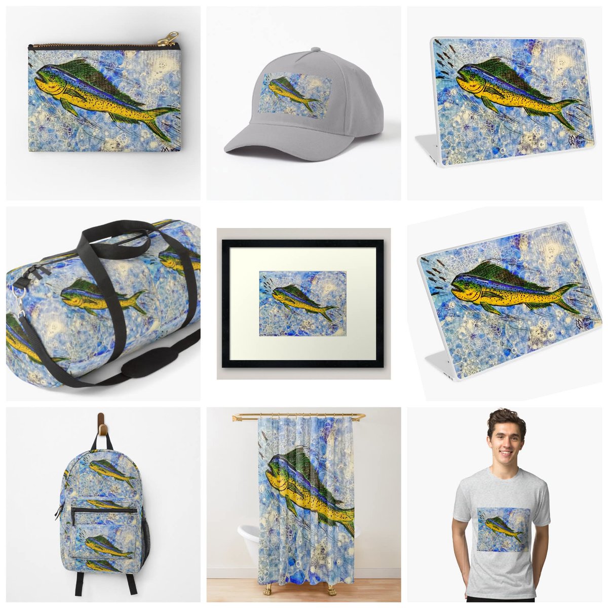 MattStarrFineA1's tweet photo. This is my acrylic painting of the popular and colorful fish called mahi-mahi, dorado or dolphinfish with some products. https://t.co/KLKPeLVs08 

#mattstarrfineart #art #tshirts #apparel #artist #mahimahi #fish #fishing #seafood #ocean #sea #animal #dorado #dolphinfish https://t.co/d9T5UXLFKM