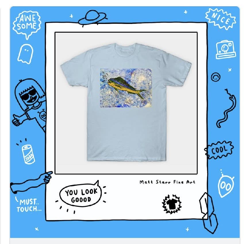 MattStarrFineA1's tweet photo. This is my acrylic painting of the popular and colorful fish called mahi-mahi, dorado or dolphinfish with some products. https://t.co/KLKPeLVs08 

#mattstarrfineart #art #tshirts #apparel #artist #mahimahi #fish #fishing #seafood #ocean #sea #animal #dorado #dolphinfish https://t.co/d9T5UXLFKM