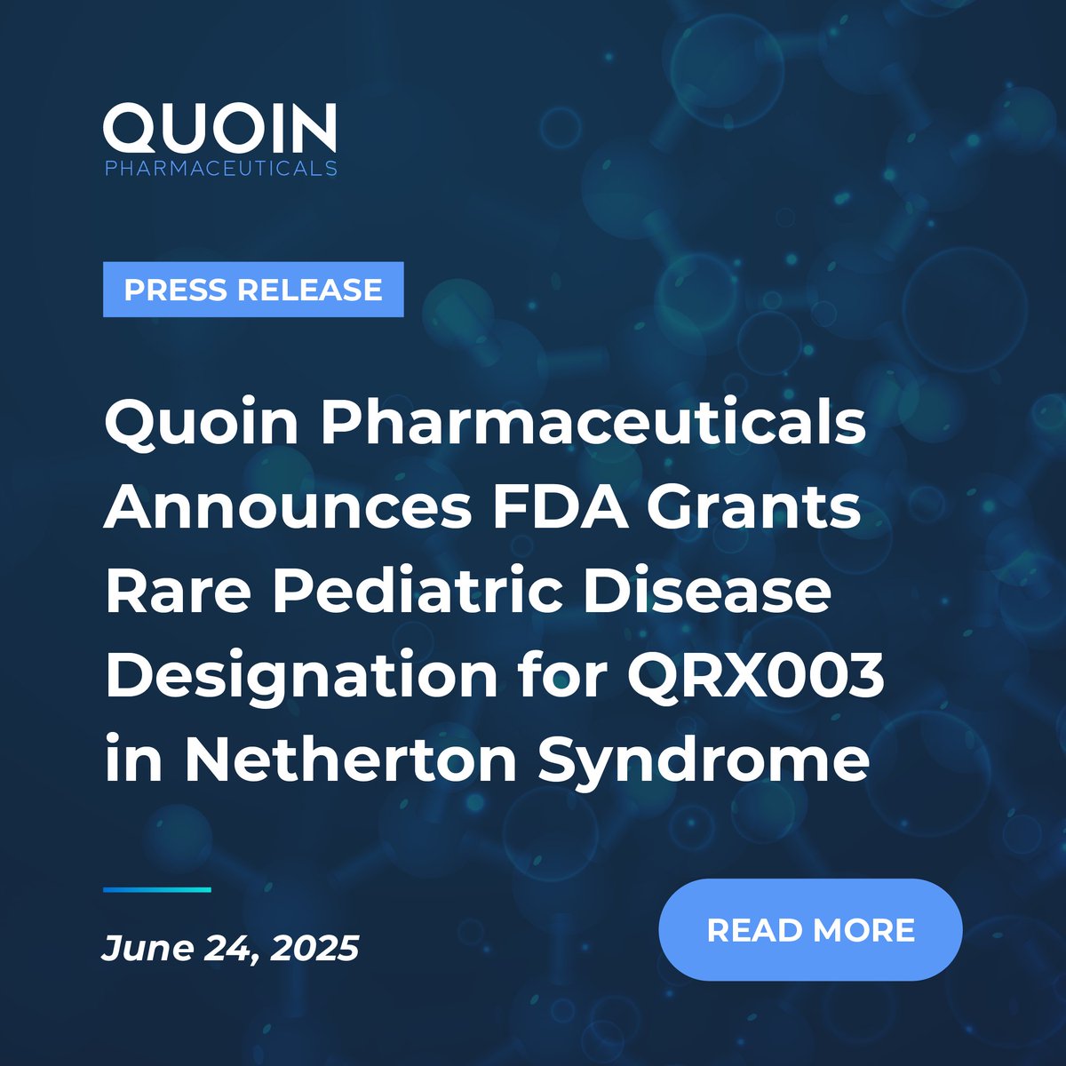 Quoin Pharmaceuticals (@quoinpharma) on Twitter photo .<a href="/QuoinPharma/">Quoin Pharmaceuticals</a> $QNRX has secured FDA Rare Pediatric Disease Designation for QRX003 in Netherton Syndrome. The Quoin team is fully focused on completing our pivotal clinical studies and advancing QRX003 towards a New Drug Application as the first potential treatment for this .<a href="/QuoinPharma/">Quoin Pharmaceuticals</a> $QNRX has secured FDA Rare Pediatric Disease Designation for QRX003 in Netherton Syndrome. The Quoin team is fully focused on completing our pivotal clinical studies and advancing QRX003 towards a New Drug Application as the first potential treatment for this