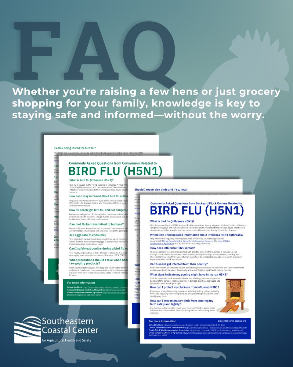 🐔💡 There are a lot of conversations around bird flu (influenza H5N1), and it’s natural to have questions. That’s why our team of experts at SCCAHS created two easy-to-read FAQ guides for consumers and backyard flock owners.

📄 View the FAQs here: loom.ly/5CdaHrc