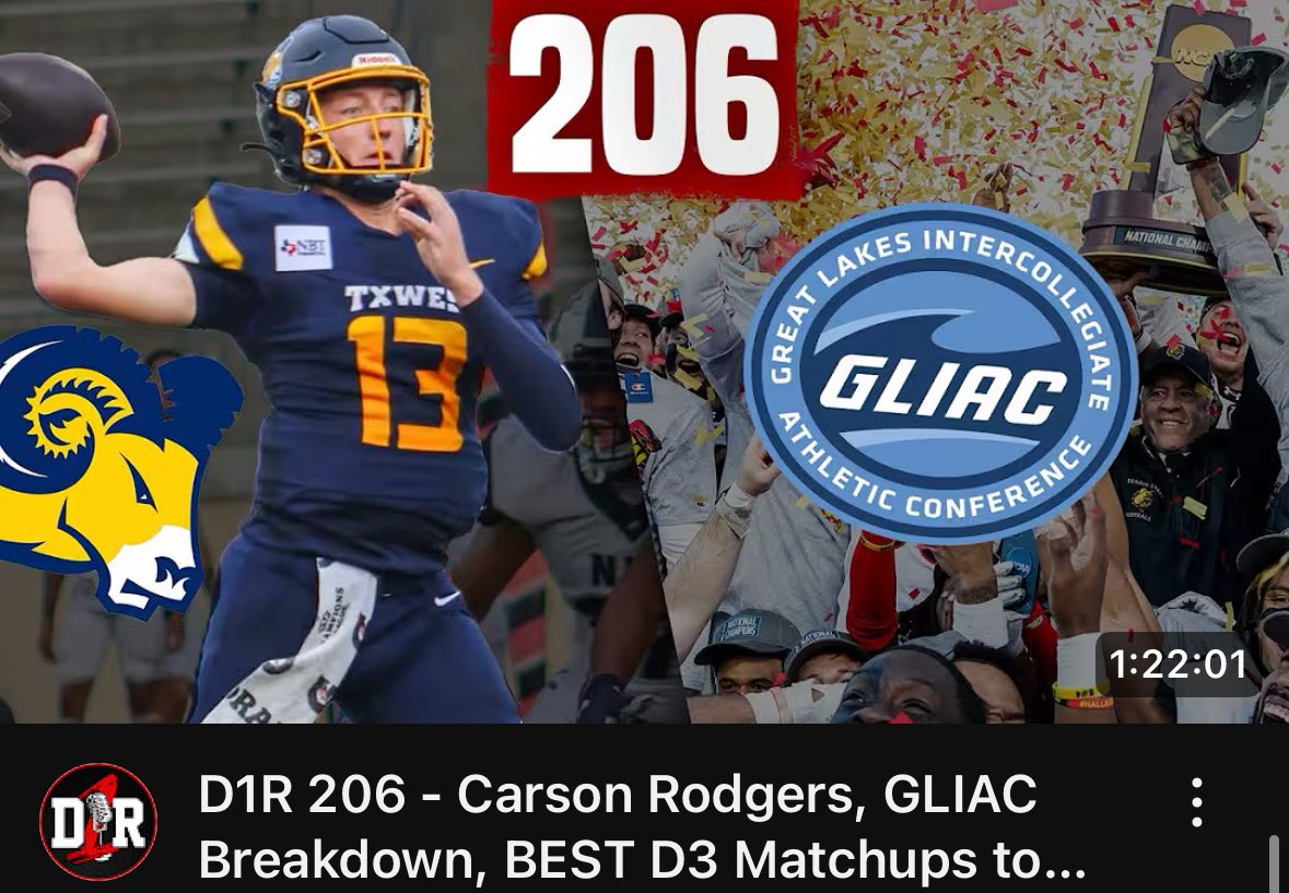 Division 1 Rejects (@d1_rejects) on Twitter photo D1R 2️⃣0️⃣6️⃣ is 𝐋𝐈𝐕𝐄 🔥
<a href="/TxWesFootball/">TxWes Football</a> QB <a href="/carsonrodgers10/">carson rodgers</a> tells us how the Rams can dominate in ‘25 🐏
What you need to know about 𝐞𝐯𝐞𝐫𝐲 𝐭𝐞𝐚𝐦 in <a href="/GLIACsports/">GLIAC</a> 🫵
Previews of the best week 1️⃣ #d3fb matchups to start the season
📺 : youtu.be/hfcF09oKpN8?si… D1R 2️⃣0️⃣6️⃣ is 𝐋𝐈𝐕𝐄 🔥
<a href="/TxWesFootball/">TxWes Football</a> QB <a href="/carsonrodgers10/">carson rodgers</a> tells us how the Rams can dominate in ‘25 🐏
What you need to know about 𝐞𝐯𝐞𝐫𝐲 𝐭𝐞𝐚𝐦 in <a href="/GLIACsports/">GLIAC</a> 🫵
Previews of the best week 1️⃣ #d3fb matchups to start the season
📺 : youtu.be/hfcF09oKpN8?si…