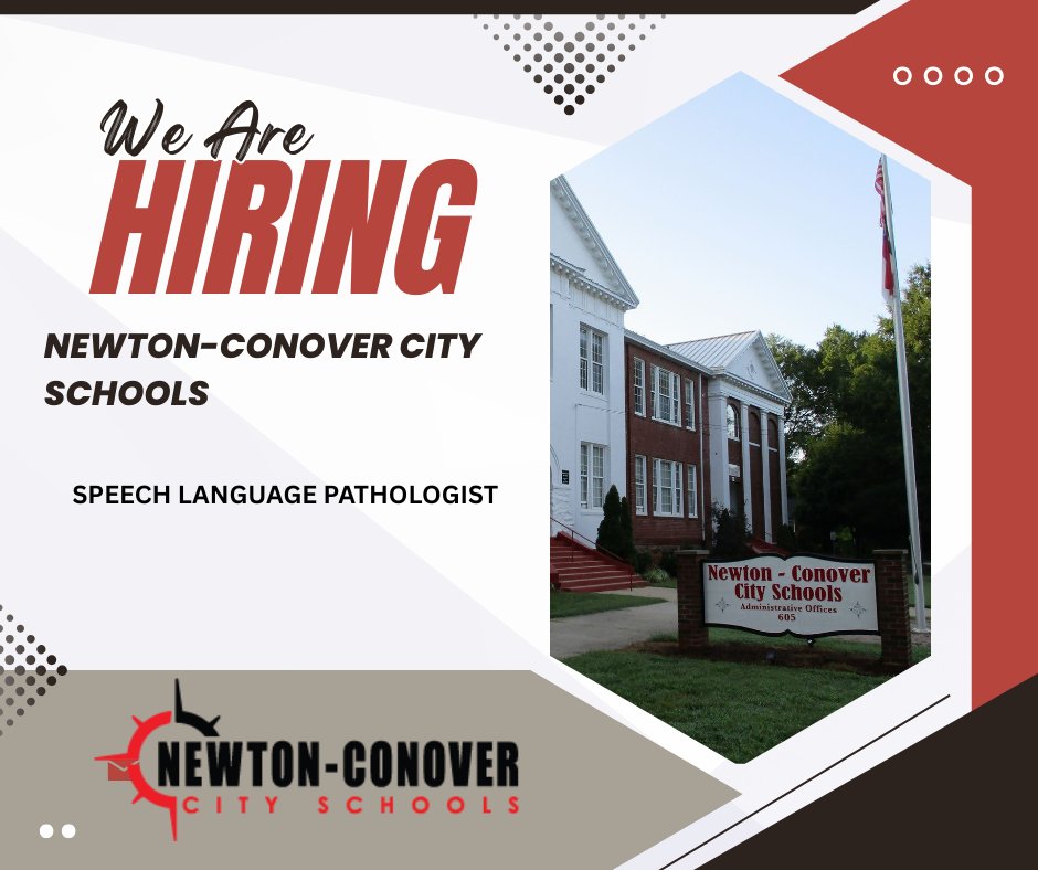We're hiring. Newton-Conover City Schools needs a Speech Language Pathologist.

To Apply:  newtonconover.schoolspring.com/?jobid=4265985