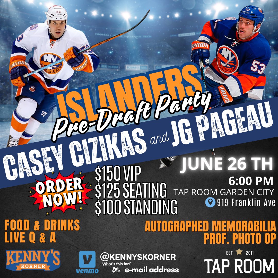 Hobby News from our friends at Kenny's Korner

🗓 Thursday, June 26 at 6:00 PM
📍 The Tap Room – Garden City

This is your chance to meet the players, talk hockey, and celebrate draft night in style – don’t miss it.

Spots are LIMITED –  secure your ticket before they’re gone