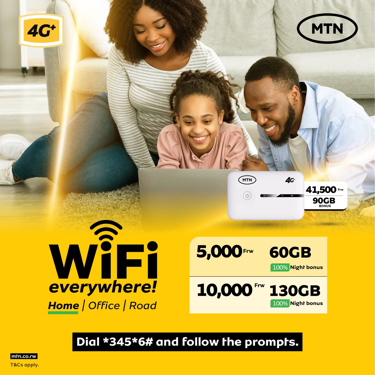 Unlimited WiFi, wherever you are! Yes, wherever you are.
Stay connected at all times with MTN MiFi bundles starting from just Rwf 5,000. What a deal, right ? 
Dial *345*6# and enjoy fast and reliable internet. #NicyoGihe