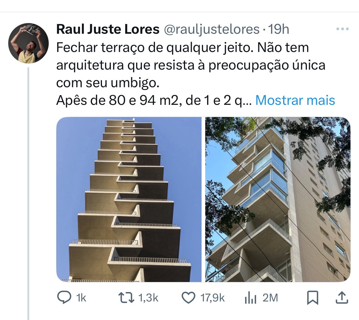 2 milhões de visualizações.
Quando posto de Brasilândia, Parque Dom Pedro ou Grajaú, 1 mil views. Que termômetro do “engajado” Twitter 😆
