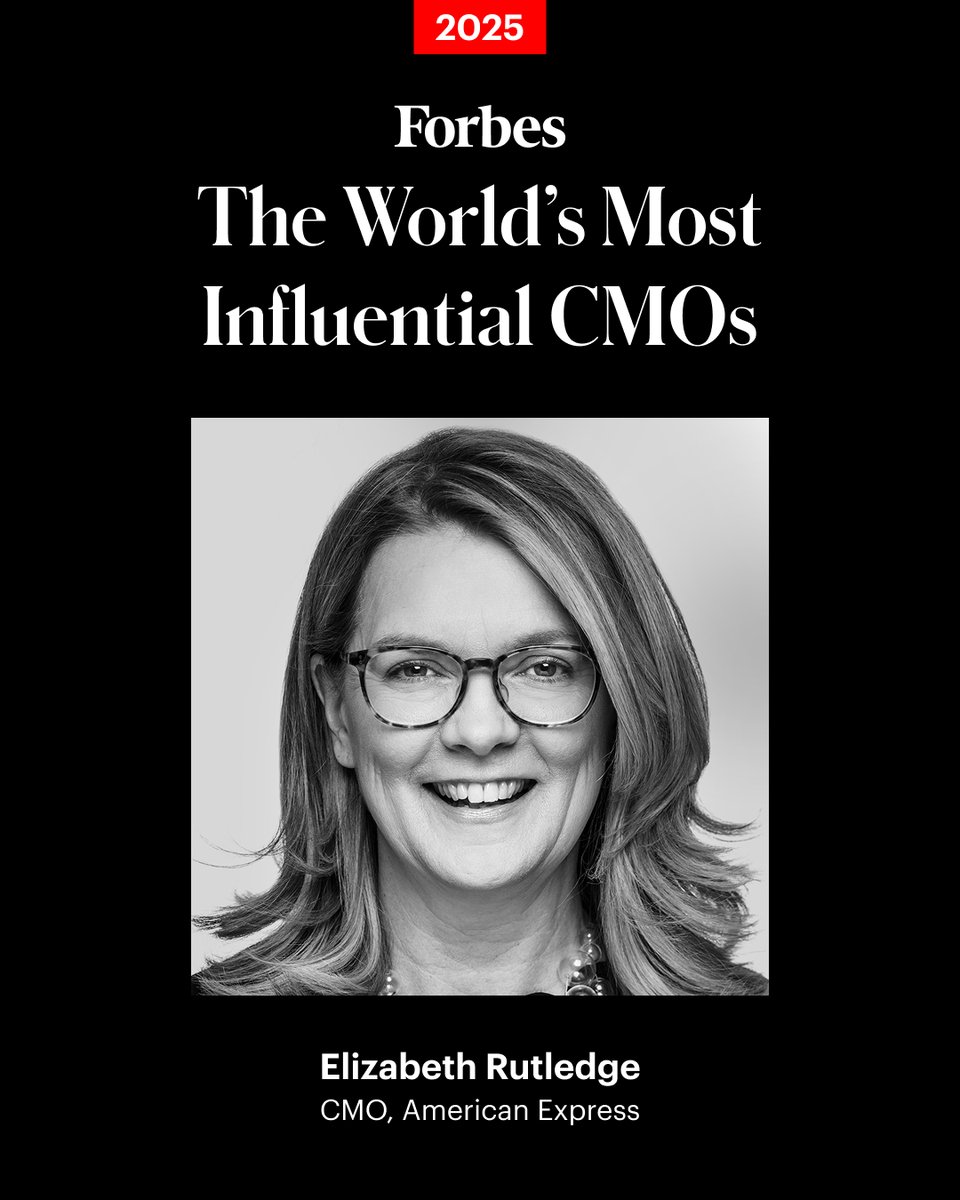 Forbes's tweet photo. With oversight of the financial services brand’s global brand strategy, media, sponsorships, and customer marketing, Rutledge’s influence has sharpened the company’s identity around service and small business support. https://t.co/Vc52hbIBqq (Photo: American Express) #ForbesCMO https://t.co/Uf6mFM7VqB