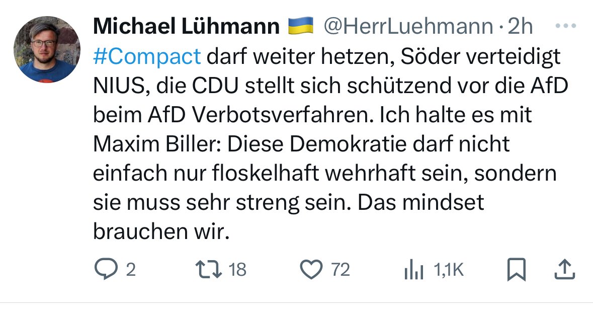 Den Unterschied zwischen einer strengen Demokratie und der nächsten Diktatur auf deutschem Boden kennt wohl nur Hr. Lühmann selbst – oder wahrscheinlich auch nicht.