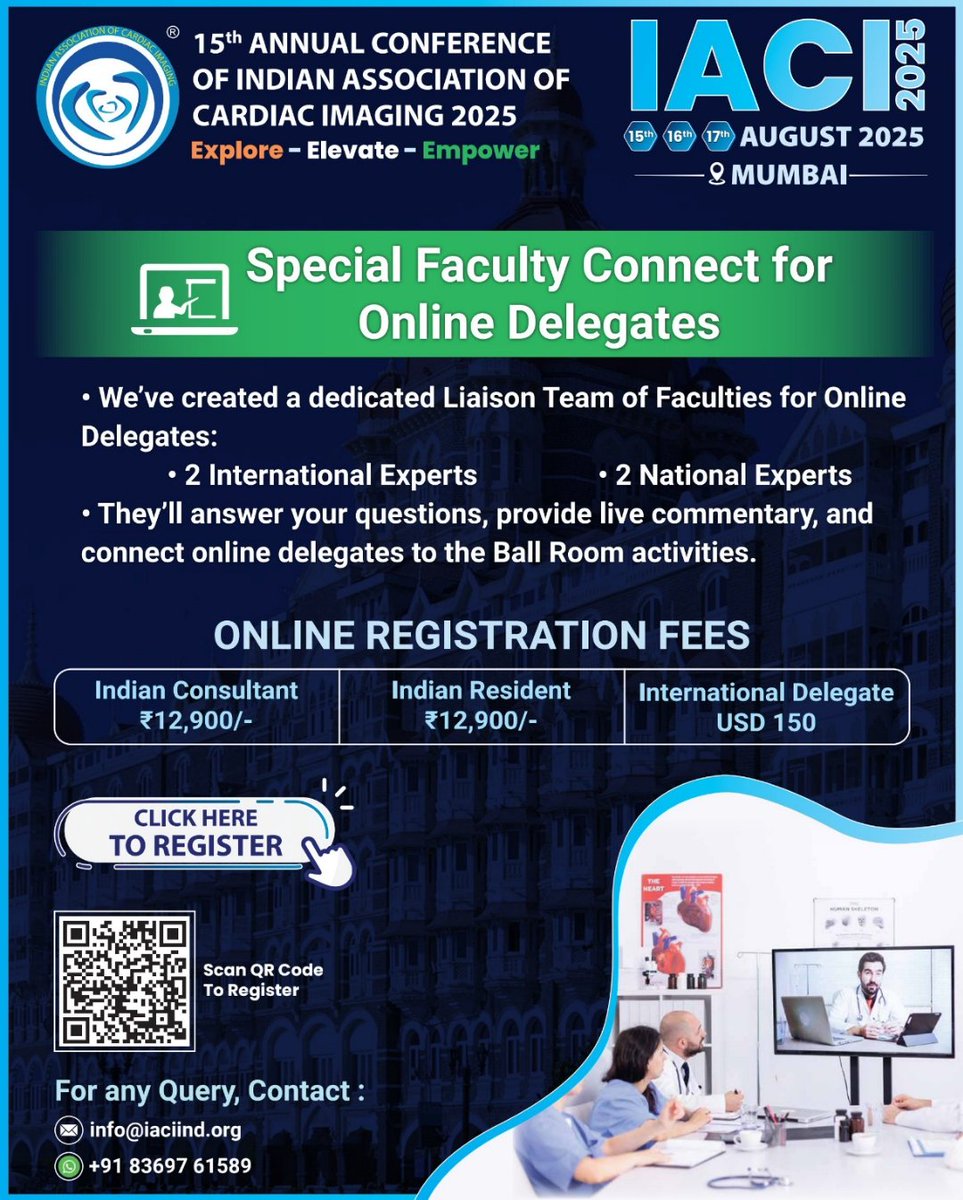 MansiV1991's tweet image. Can't travel to Mumbai this August?No worries !!
Join the IACI 2025 Conference online 🖥️
Special Faculty connect for online delegates !!
@IaciIndia @DrChudgar @dr_vimalraj @vineetao17