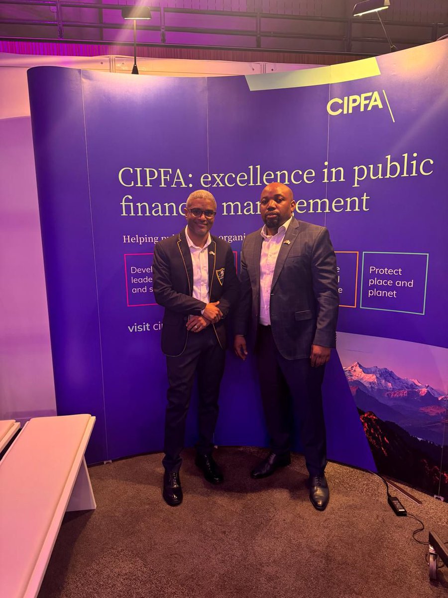 cigfaro_editor's tweet photo. Our President, Dr Emmanuel Ngcobo and CEO, Nakisani Mathobo attending CIPFAโs Annual Conference, Public Finance Live 2025 at the ICC Birmingham, United Kingdom.
#publicfinancelive25
#CIPFA
#CIGFARO2025 https://t.co/jmmUZGZrxf