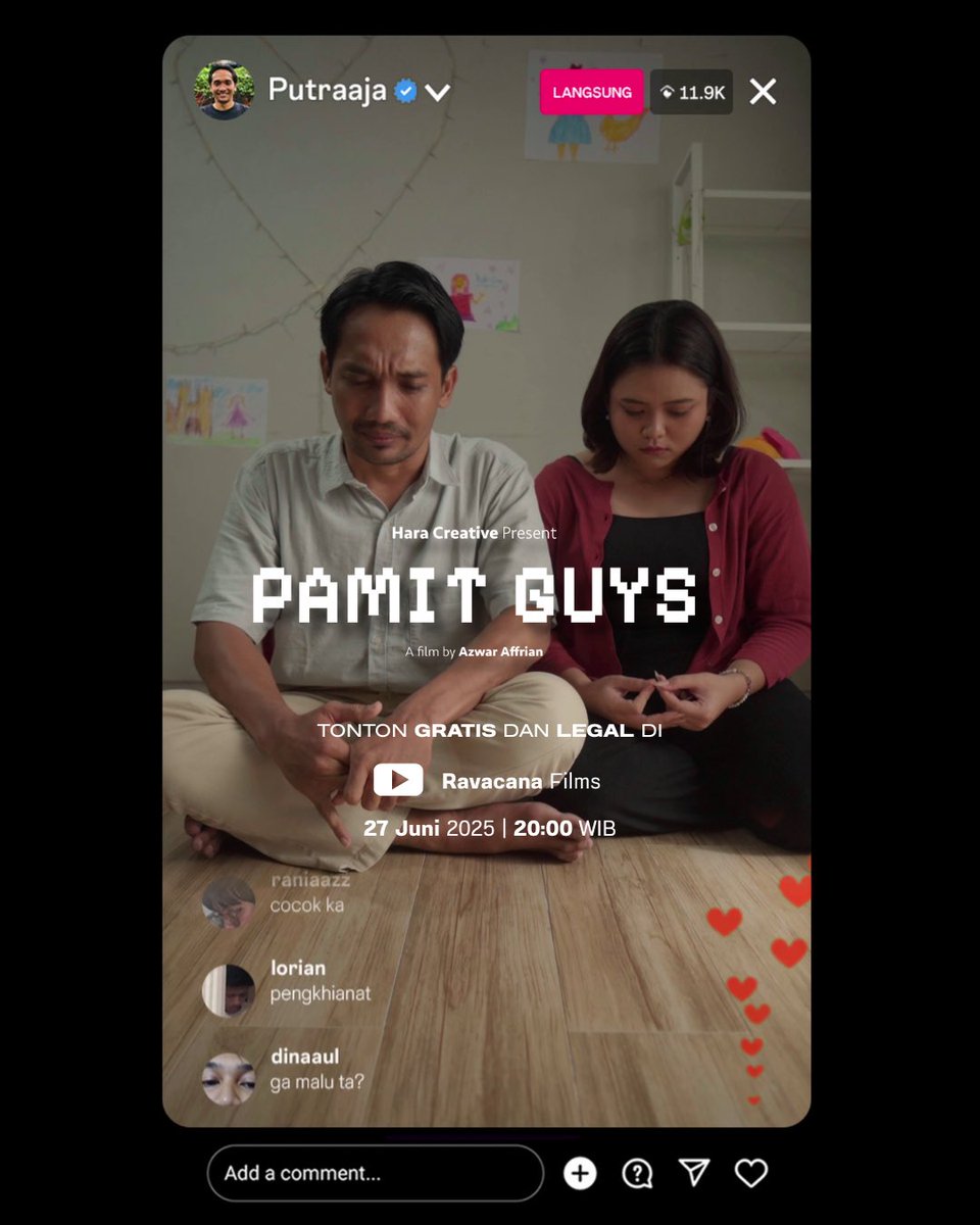 Demi angka yang terus melejit, apapun kenyataannya harus ditelan oleh keluarga kecil Baby Ayu~

Film pendek Pamit Guys (2024) akan hadir di Youtube Ravacana Films pada 27 Juni 2025 pukul 20:00 WIB dalam program Ravacana &amp; Friends. Nyalakan notifikasi sekarang! ❤️‍🔥