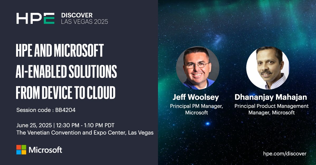 Learn how to secure and govern AI applications and SQL workloads across on-premises and multicloud environments with HPE + Microsoft at HPE Discover. shorturl.at/UyKdI #sqlserver2025 #windowsserver2025 #Azure #hpediscover