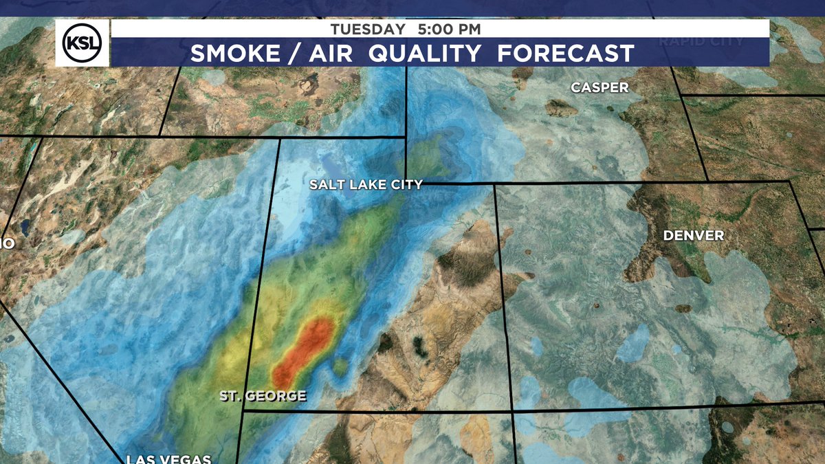 WILDFIRE SMOKE: Models have been advertising a northward movement of smoke today. Could see some of this get into the Wasatch Front today. #utwx