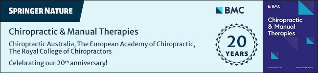 Chiro & Manual Ther (@chiromanther) on Twitter photo Chiropractic & Manual Therapies celebrates its 20th anniversary this year, a monumental milestone for the open-access journal.
chiromt.biomedcentral.com/chmt-20th-anni…
#ChiroTM <a href="/ChiroAustralia/">Chiro Australia</a> <a href="/ECUchiropractic/">European Chiropractors' Union</a> <a href="/royalcolchiro/">The Royal College of Chiropractors</a> <a href="/kiroviden/">Kiropraktorernes Videnscenter</a> Chiropractic & Manual Therapies celebrates its 20th anniversary this year, a monumental milestone for the open-access journal.
chiromt.biomedcentral.com/chmt-20th-anni…
#ChiroTM <a href="/ChiroAustralia/">Chiro Australia</a> <a href="/ECUchiropractic/">European Chiropractors' Union</a> <a href="/royalcolchiro/">The Royal College of Chiropractors</a> <a href="/kiroviden/">Kiropraktorernes Videnscenter</a>